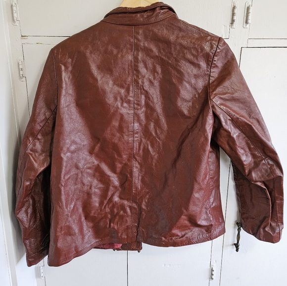 Vintage T & B faux Leather Fashion Jacket Size L Burnt red color - Picture 3 of 7